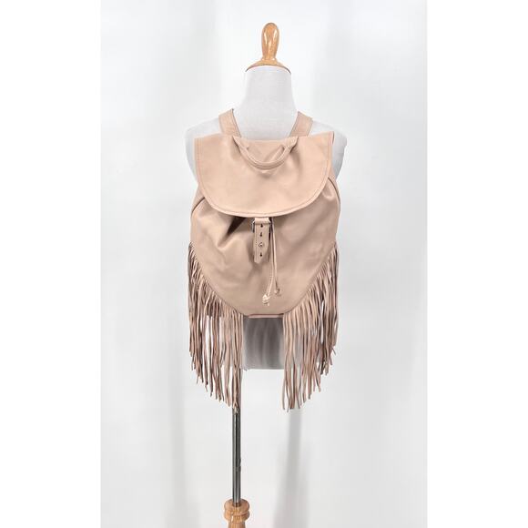 LED TO BELIEVE Daze Fringe Leather Backpack Cream Flap Drawstring Festival Boho main image 11